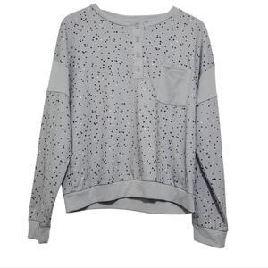 Splendid | Polka-dot Heart Henley Button Chest Pocket Lounge Long Sleeve Tee